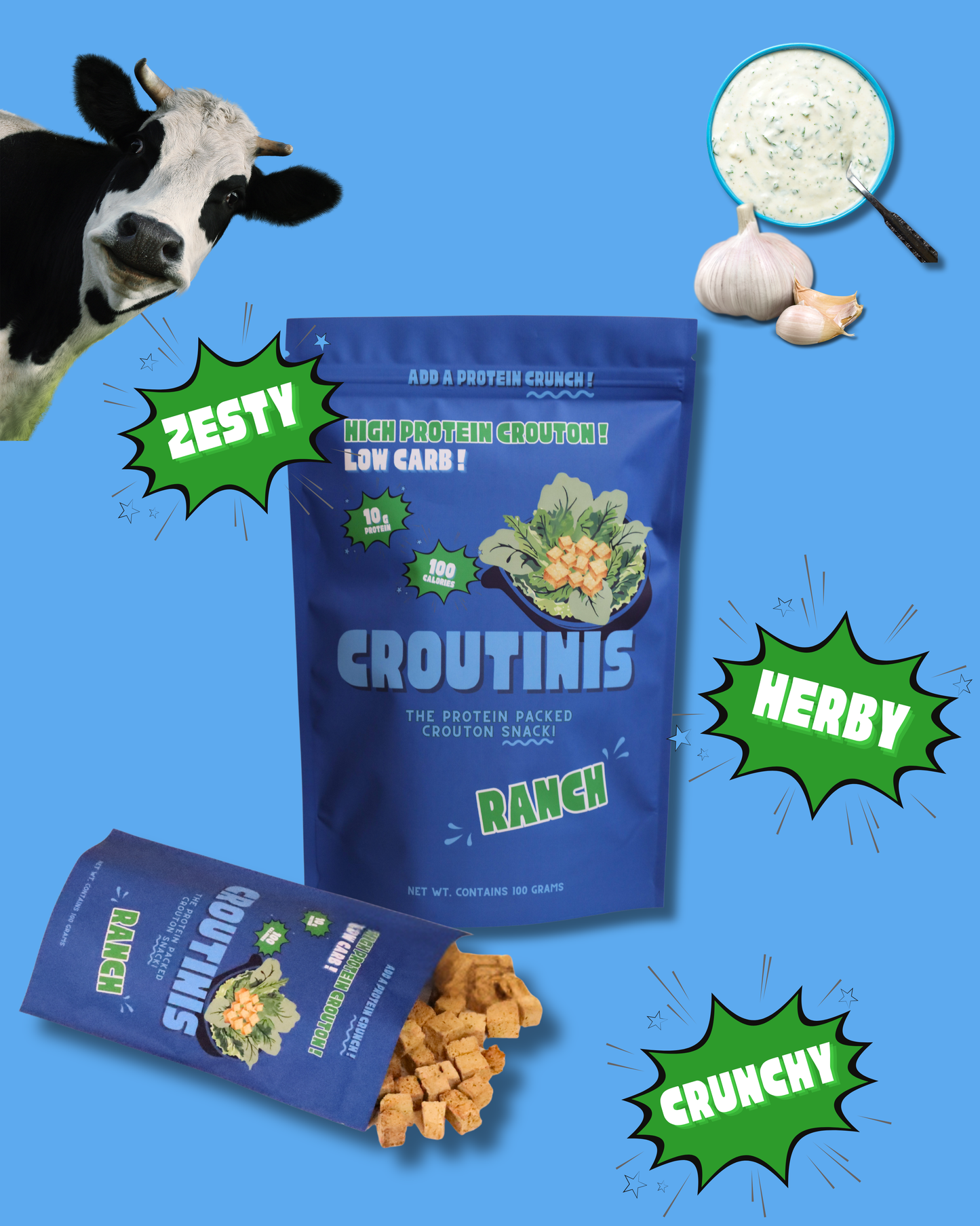 Ranch Crouton - High Protein, Low Carb & Gluten Free, Pantry Size 5oz Bags
