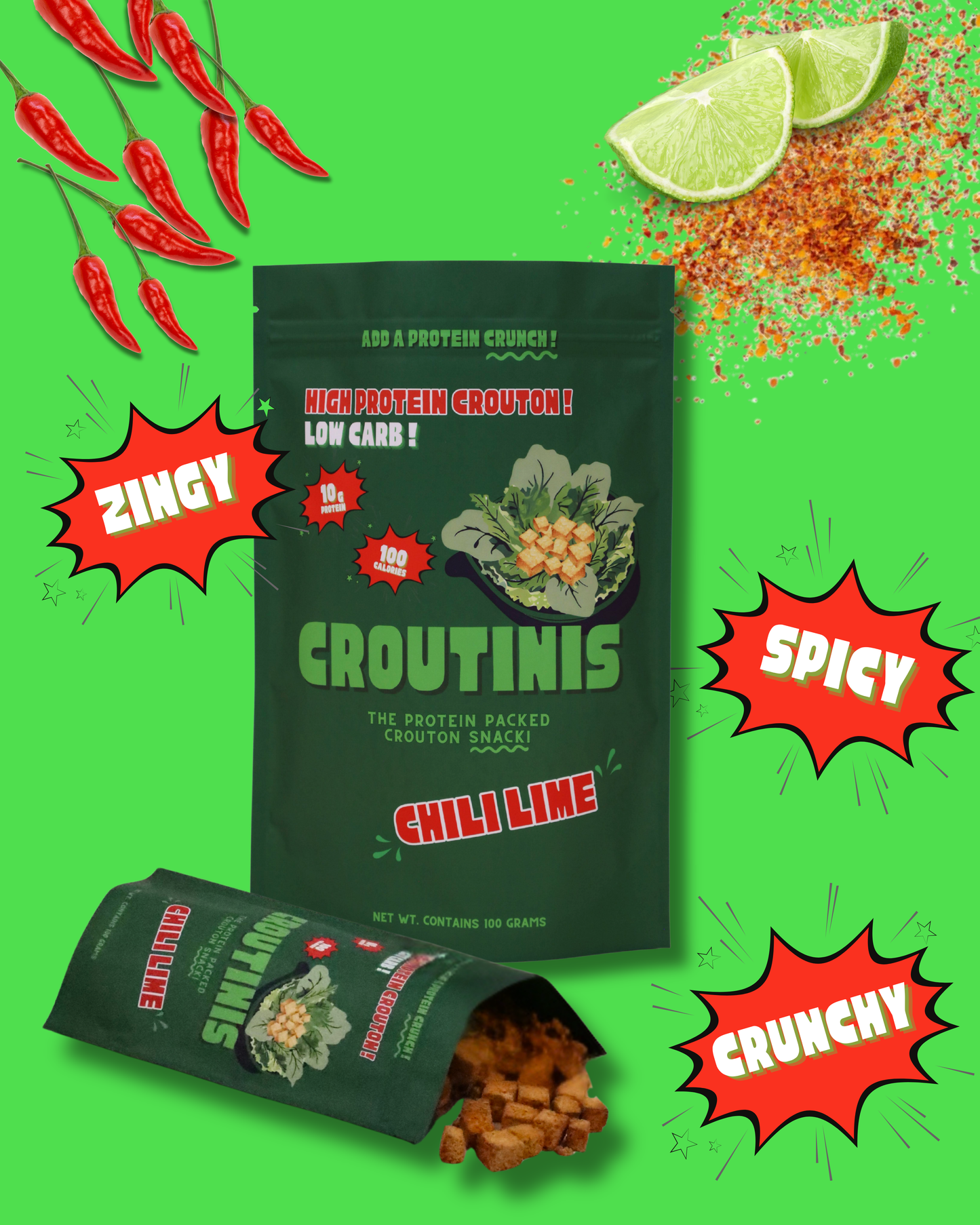 Chili Lime - Pantry Size (5oz), High Protein, Low Carb, Gluten Free Croutons